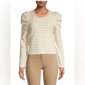 Rebecca Minkoff Tan Cream Stripe Janine Sweatshirt Top - Size L